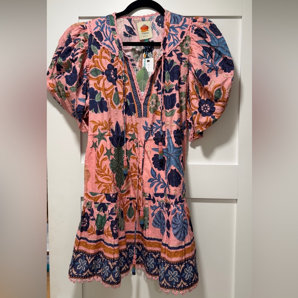 FARM Rio | Seashell Tapestry Cotton Mini Dress | XS - NWT - Picture 2 of 7